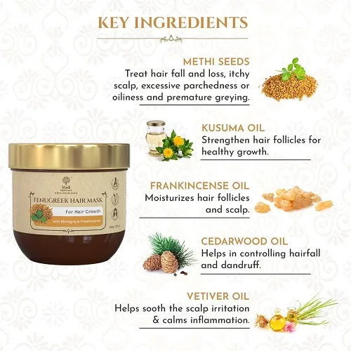 herbal hair mask  3.Khadi Essentials Fenugreek Methi Hair Mask for Dry, Frizzy Hair Growth with Bhringraj (KEY INGREDIENTS)